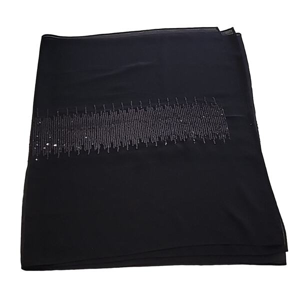 Black Semi Sheer Center Embellished Scarf/Warp - Picture 1 of 4